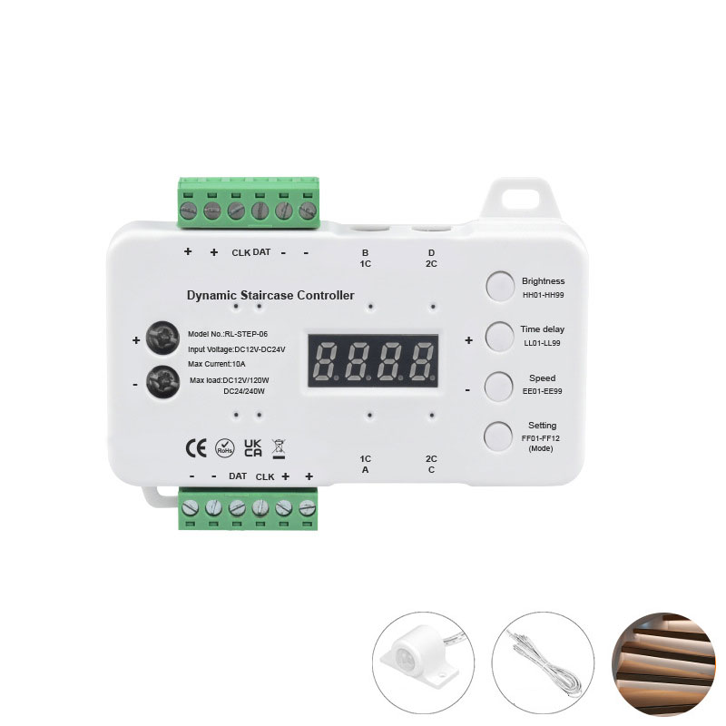 DC12-24V 20A 32CH Dynamic LED Motion Sensor Step Lights Controller, Easy Wiring